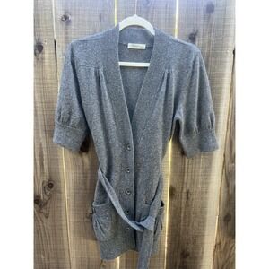 Cashmere Dress Women Size Small Gray Button Up Belt Mini 3-4 Sleeve Beth Bowley